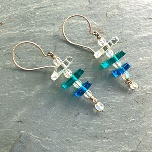 Dichroic Glass & Bead Dangle Earrings
